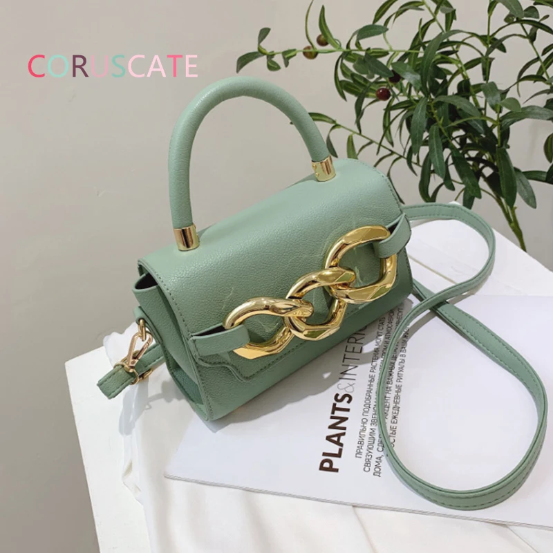 

Women's Handbag Luxury Designer Thick Chain Short Handle Messenger Bag 2021 New PU Leather High Quality Ladies Shoulder Bag