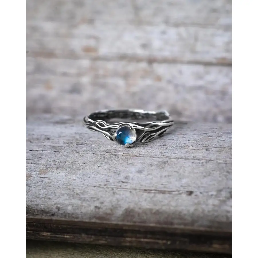 

Original design topaz open adjustable ring branch winding retro blue light charm ladies brand silver jewelry