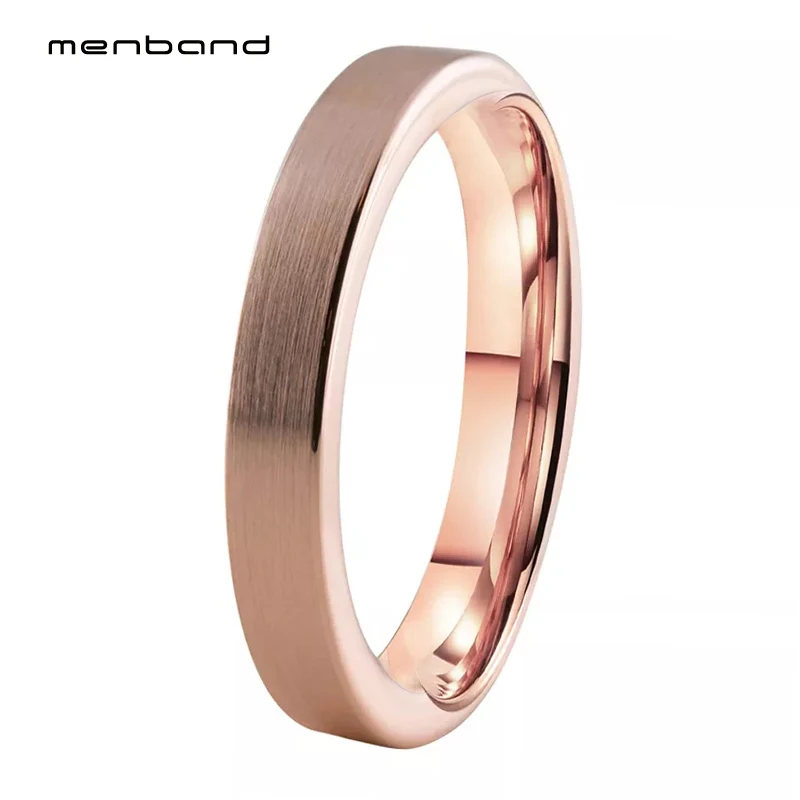 

4mm Womens Rose Gold Tungsten Carbide Rings Flat Wedding Bands Brushed Finish Comfort Fit