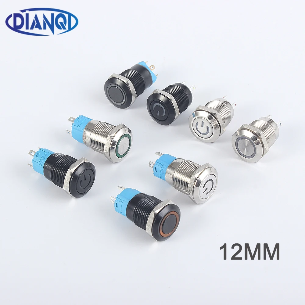 Металлическая латунная кнопочная кольцевая подсветка 12 мм круглый