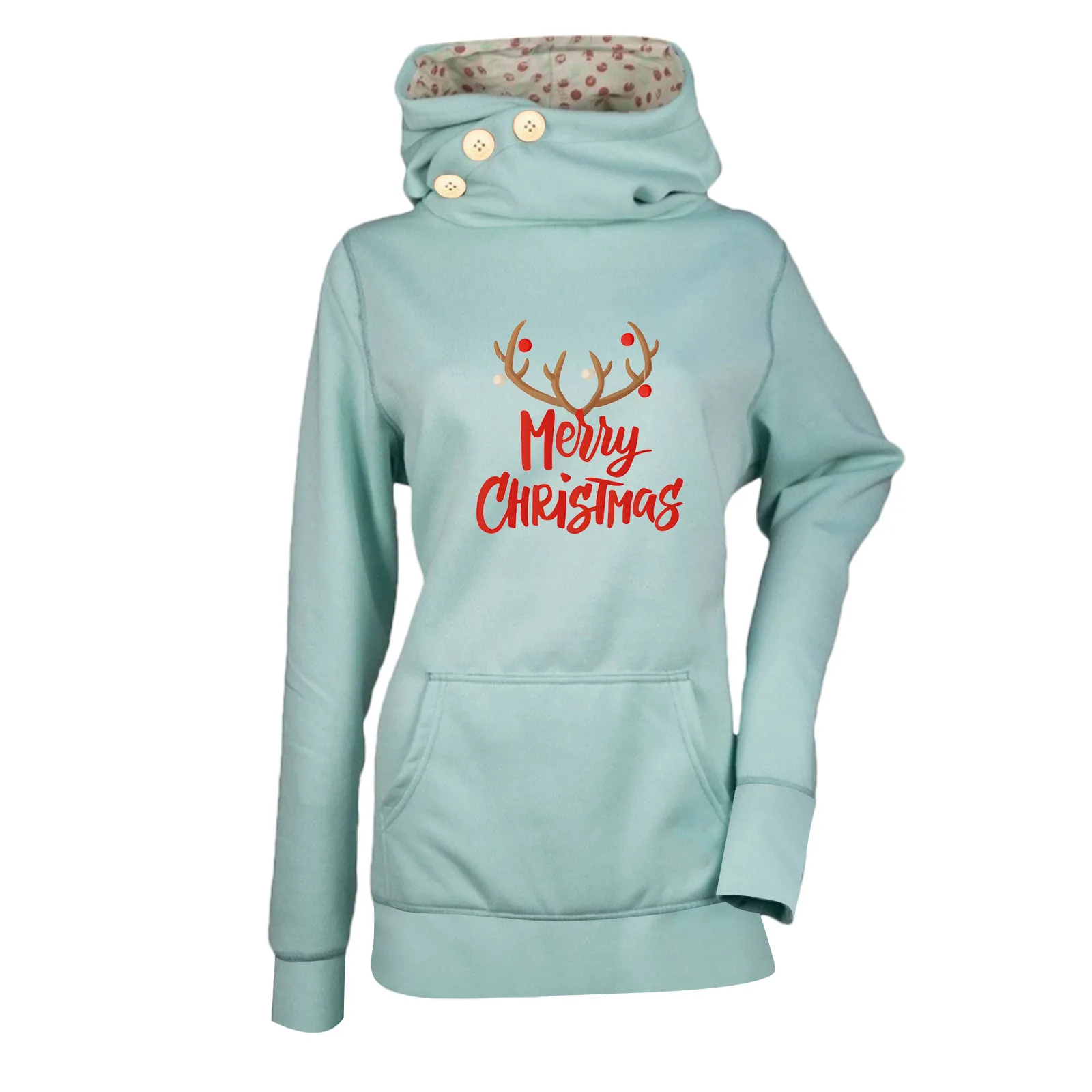 

Long Blouse Collar Print Hooded Sweaters High Christmas Pullover Sweatshirt Women's Sleeve Women's Blouse