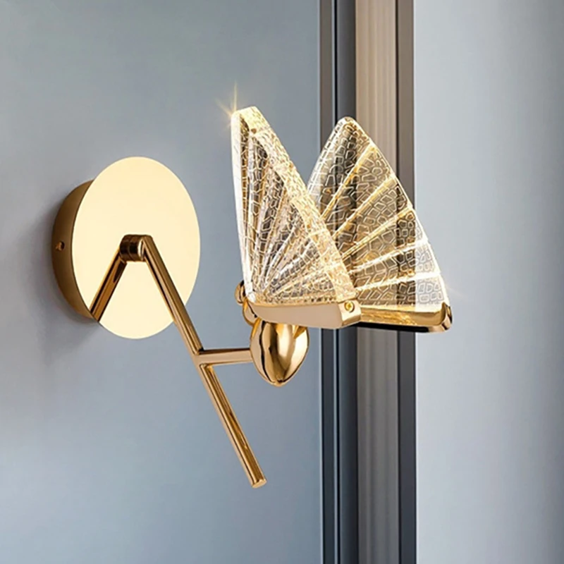 Bedside wall lamp bedroom lamp modern living room background new butterfly led luxury minimalist aisle net red staircase
