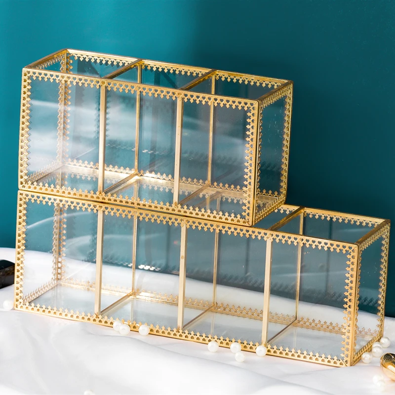 

1/2/3/4 Grids Glass Makeup Brush Eyebrow Pen Storage Barrel Lipstick Holder Cosmetic Makeup Organizer Finishing Storage Box