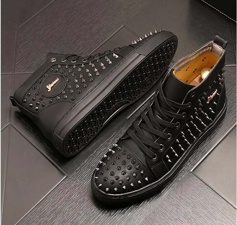 

2021 Men Fashion Casual Ankle Boots Spring Autumn Punk Style Rivets Trend Shoes Male Leather High Top Hip Hop Sneakers