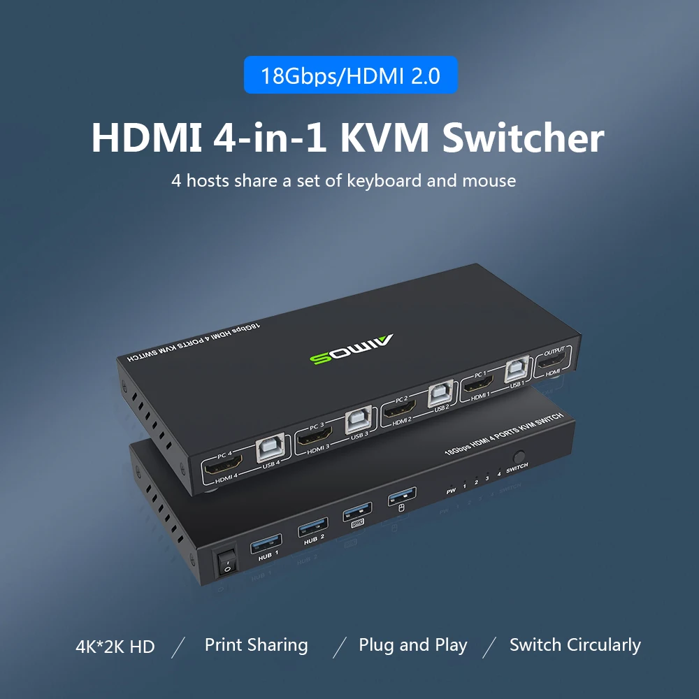 

4 Порты KVM переключатель HDMI2.0 4-в-1 KVM переключатель 4K HD качество изображения клавиатура Мышь до 18 Гбит/с USB Синхронизация контроллер