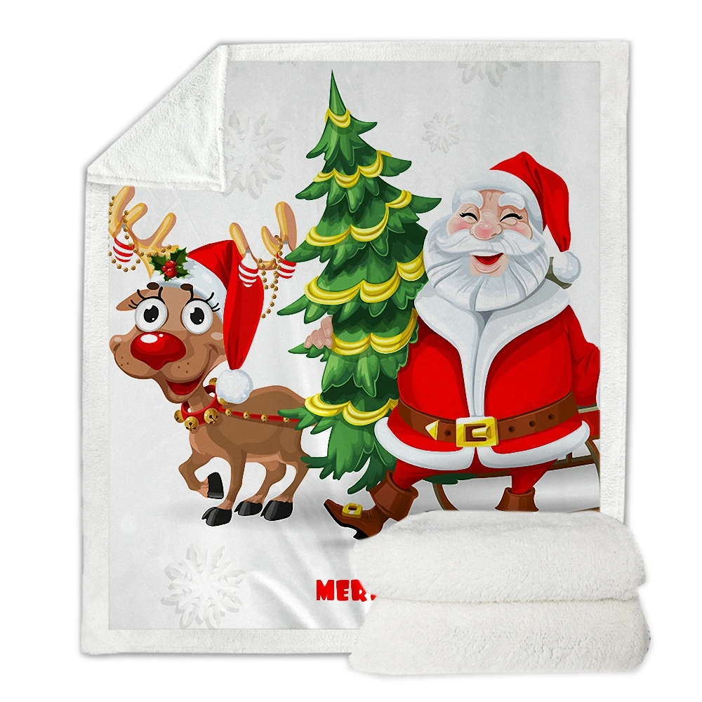2019 рождественское Новогоднее квадратное одеяло с принтом для кроватей из шерсти