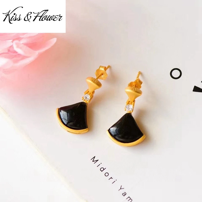 

KISS&FLOWER ER362 Fine Jewelry Wholesale Fashion Woman Girl Bride Mother Birthday Wedding Gift Skirt 24KT Gold Stud Earrings
