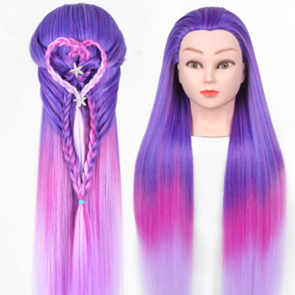 

QY Hair Professional Training Long Half Purple Half Colored Straight Hair Braid Various Hairstyles Practice Makeup Wig Head Mold