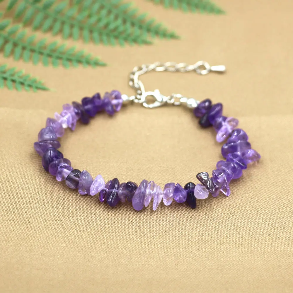

Top Grade Natural Amethyst Beads Bracelets For Women Crystal Chip Stone Bracelet Healing Energy Chakra Bracelet Handmade Jewelry