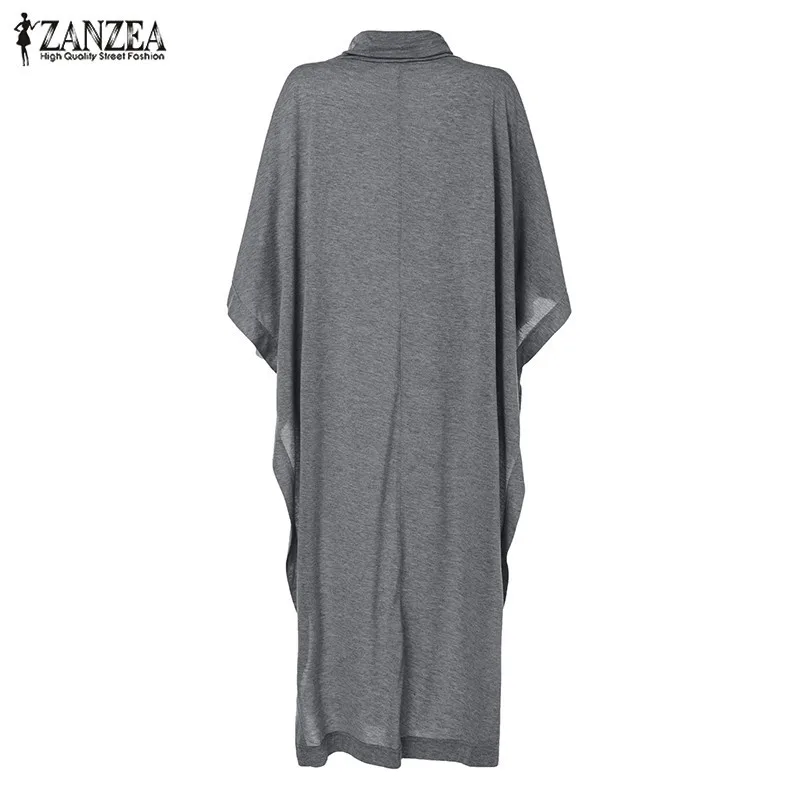 Женская блузка ZANZEA, модная, 3/4 рукав, с разрезом, длинная рубашка, Vestido, повседневная, свободная, пончо, топы, туника, Femme Robe, одноцветная, Blusas