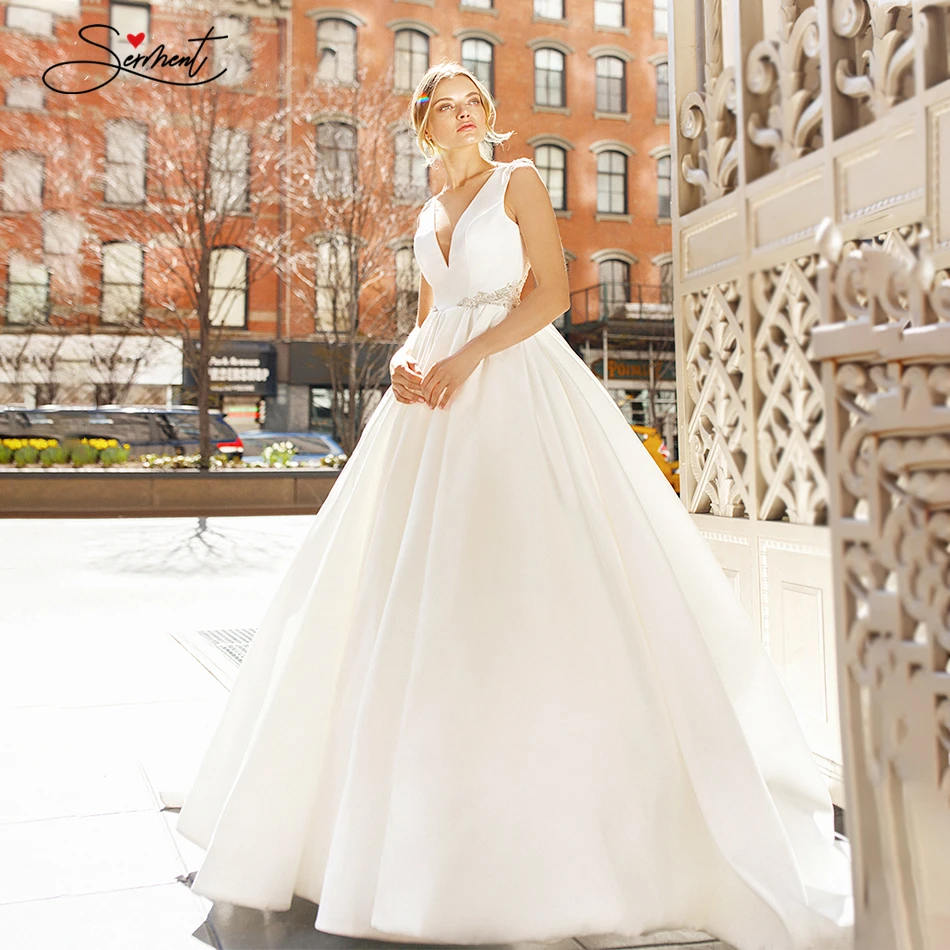 

BAZIIINGAAA Luxury Wedding Dress Satin V-neck Sleeveless Bridal Luxury Crystal Decoration Wedding Dress Support Tailor-made