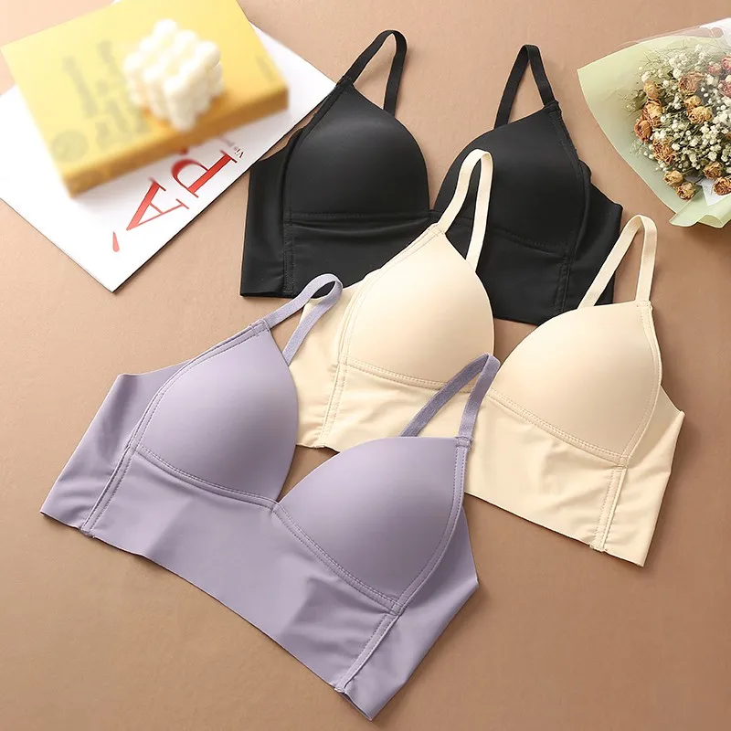 

Ice Silk Seamless Bra Solid Color Triangle Cup Soft Comfortable Ultra Thin Underwear No Steel Ring Sport Underwear lingerie