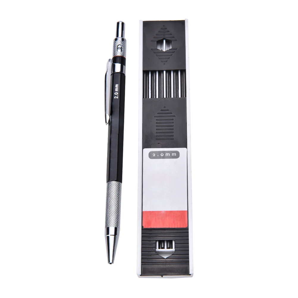 

1set Mechanical Pencil 2mm 2B Lead Holder Automatic Mechanical Drawing Drafting Pencil 12 Leads Refills