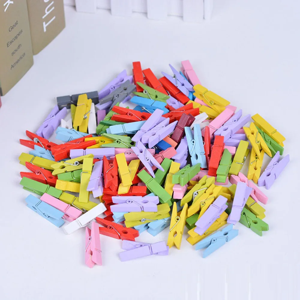 

50 PCS Natural Mini Colored Spring Wood Clips Clothes Photo Paper Peg Pin Clothespin Craft Clips Party School Decoration