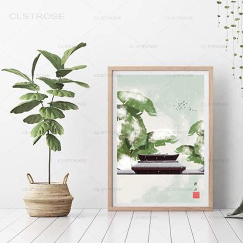 Фольклорный пейзаж на заказ холст с рисунком в китайском стиле для кабинета