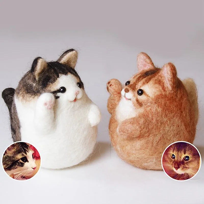 

Cute Fortune Cats Wool Felt Craft DIY Non Finished Poked Set Handcraft Kit for Needle Material Pack