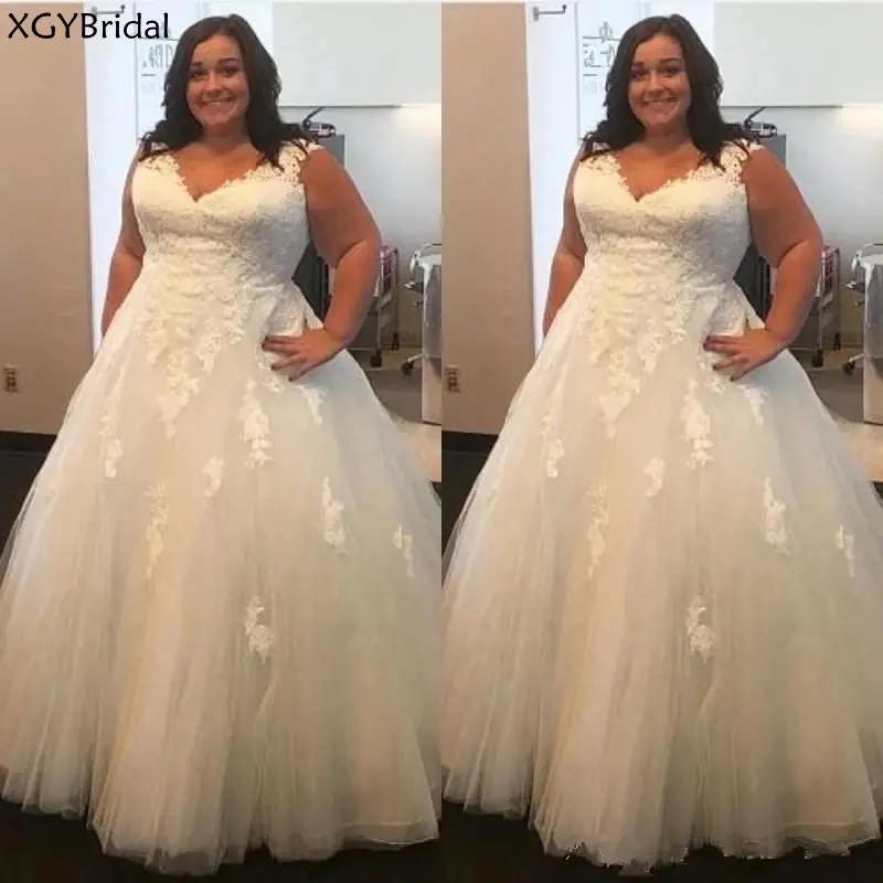 

Newest V Neck Boho Wedding Dress 2021 Vestido De Noiva Lace Plus Size Wedding Dresses A Line Puffy Tulle Bridal Gown