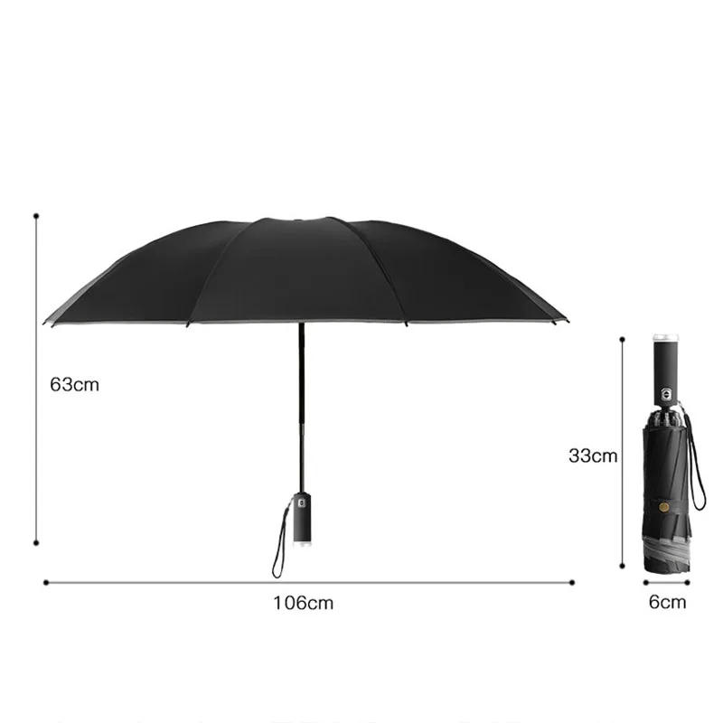 

Ombrello da donna antivento uomo uomo ombrello rovesciato pieghevole automatico con torcia LED ombrello riflettente per pioggia