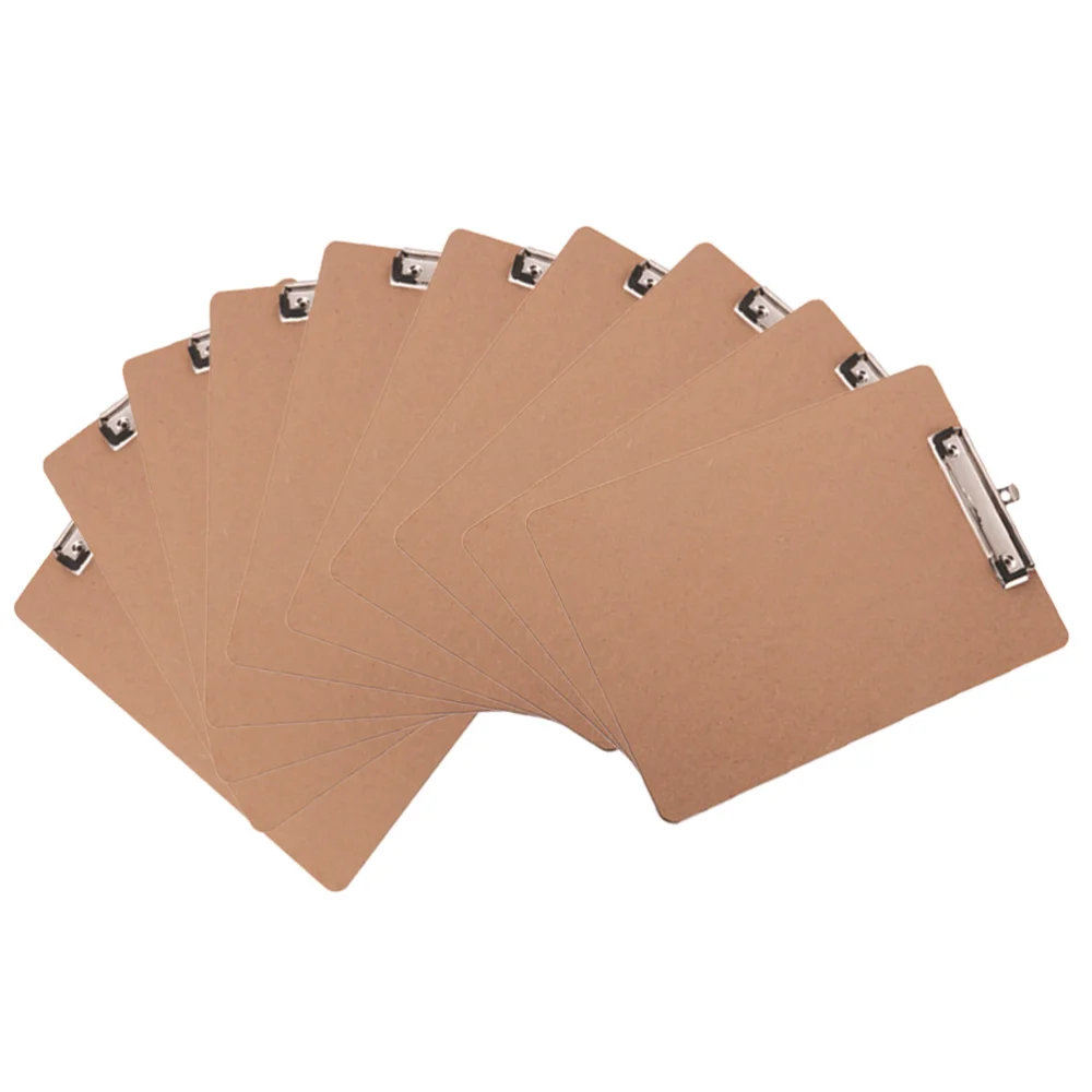 

10Pcs Wooden A4 Clipboard Profile Clip Hardboard Paper Holder Writing Memo Folder for School Office