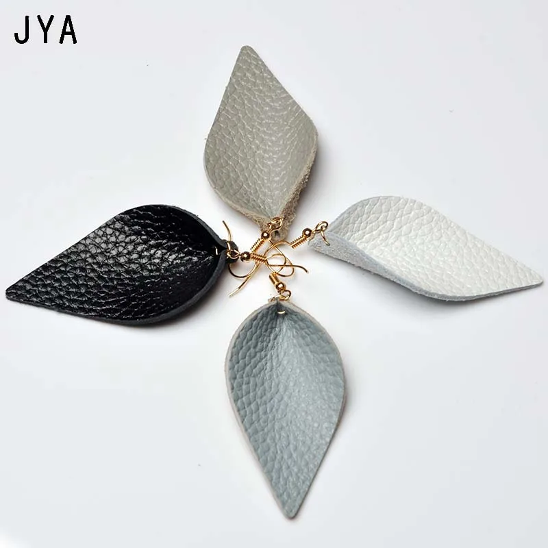Женские серьги из натуральной кожи Cpop черные модные в виде листьев ювелирные