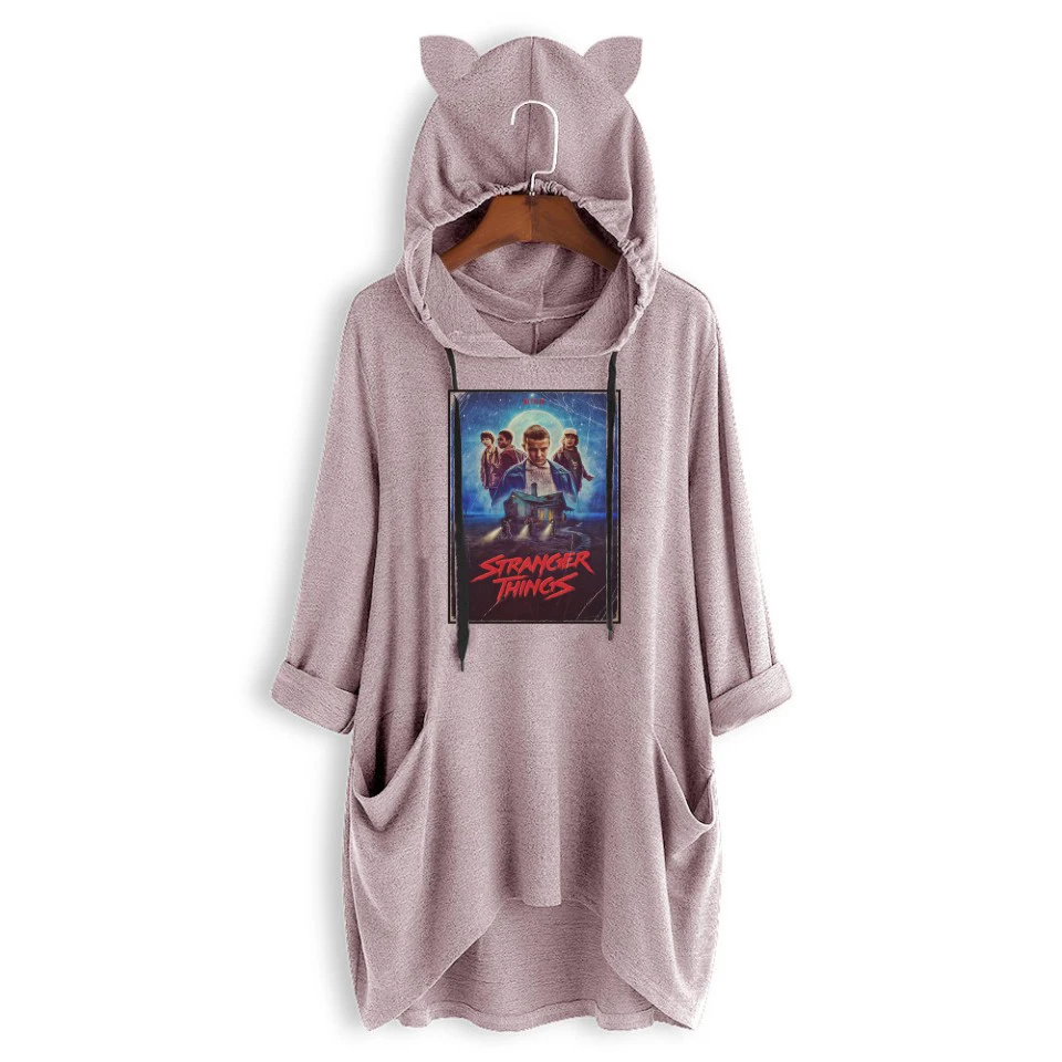 Свитшот женский с капюшоном и кошачьими ушками Модный пуловер в стиле очень