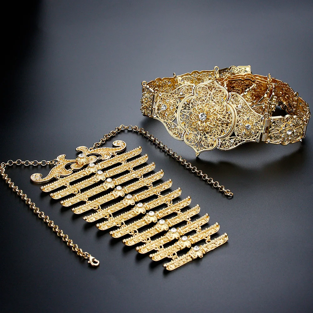 

Sunspicems Algeria Morocco Caucasian Belt Breastplate Gold Color Crystal Bridal Robe Wedding Jewelry Set Caftan Belt Bijoux 2022