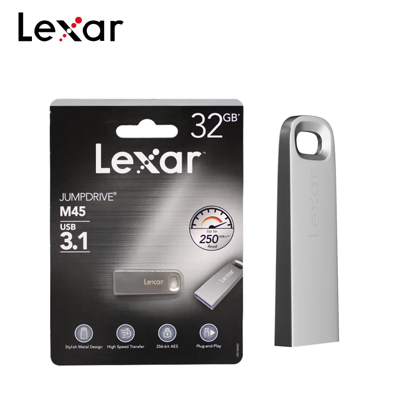 Original Lexar Jumpdrive M45 USB 3.1 Pendrive 32GB 64GB 128GB Flash Disk Metal Key U Disk Max 250 MB/s Storage Disk