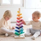 Деревянная игрушка-лепесток Монтессори, строительная игрушка, Радужный шар, орбитальная игра-головоломка, подарок для детей