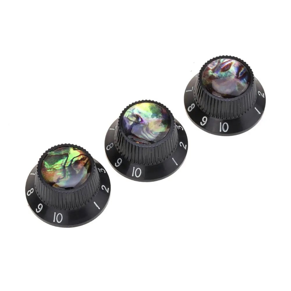

Musiclily Pro Plastic Metric Size Abalone Top Strat Knobs for Squier ST Style Guitar, Black (Set of 3)