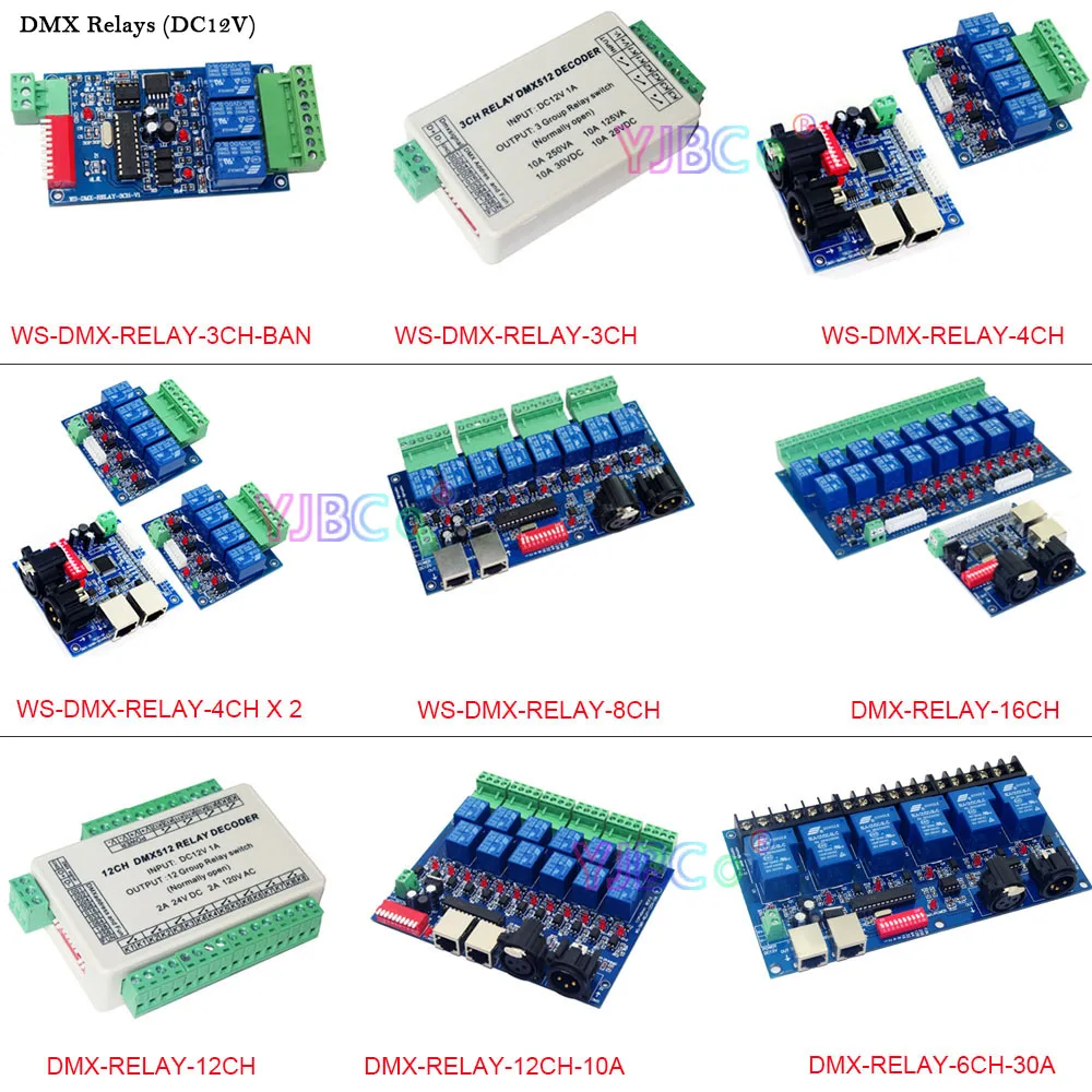 12V LED DMX512 Decoder Relays RGB RGBW Controller 3 CH/ 4CH/6 CH/8 CH/12 CH/16 CH Channels Relay switch XRL RJ45 For Lamp Light