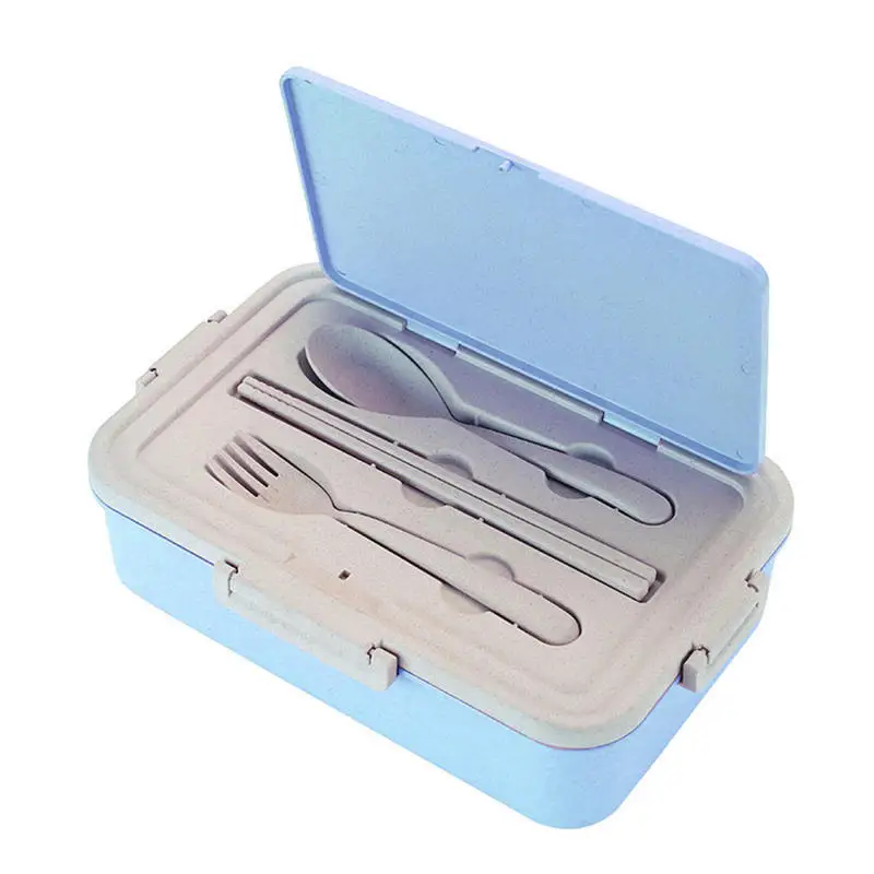 Lunch Box Wheat Straw Eco-Friendly Portable Bento Box Food Sealed Insulation Compartment Tableware For Kids School Office Picnic - Цвет: 5 grids blue