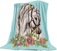 2022 fleece blanket throw horse wreath lightweight super soft cozy blanket for all season bed couch sofa living room 59x86 ines