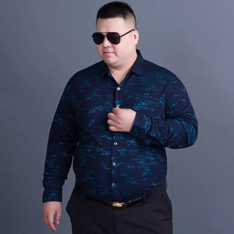 Новинка 8XL 7XL 6XL мужские рубашки с длинным рукавом цветочным принтом приталенные