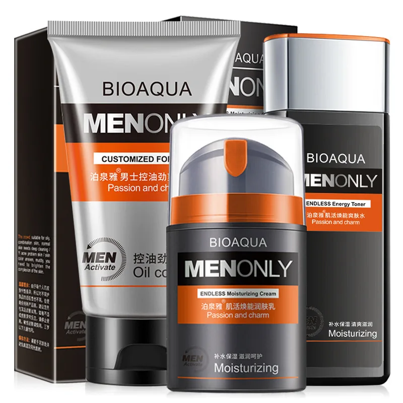 BIOAQUA Men's Skin Care Set Face Cream Moisturizing Men's Facial Cleanser Toner Wrinkle Antibacterian Gel Soap