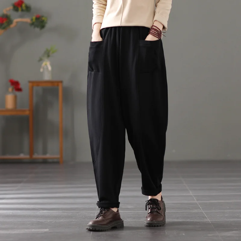 Художественные хлопковые спортивные шаровары в стиле ретро женские свободные