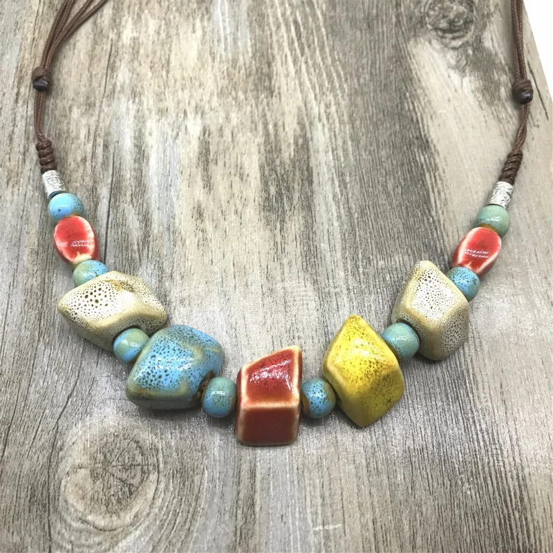 Модные украшения ручная работа керамические шарики веревка цепь ожерелье