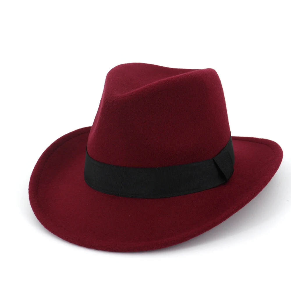 Мужская и Женская шерстяная ковбойская шляпа с тканевым поясом широкими полями