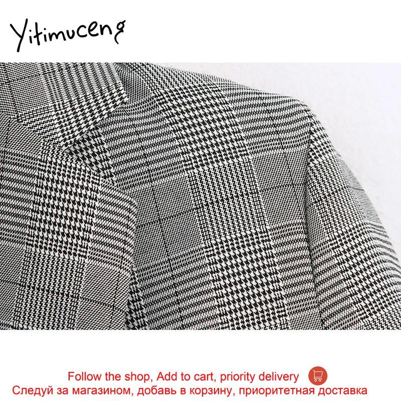 

yitimuceng hot sale plaid blazer women suits office sets 2020 single button casual office lady korean pants suits elegant woman