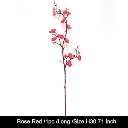 Long rose red 1 шт. красные сливы искусственные цветы для наружной свадьбы украшение цветок зимнее растение для домашнего сада декор - Цвет: Long rose red