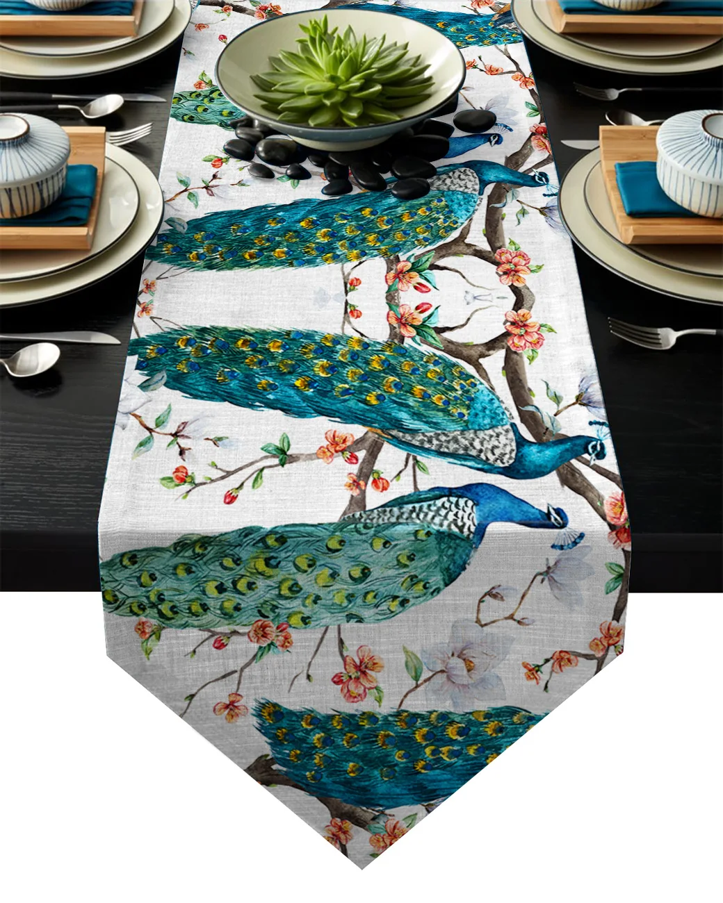 Peacocks ветка настольная дорожка с цветами для вечерние НКИ свадьбы украшение