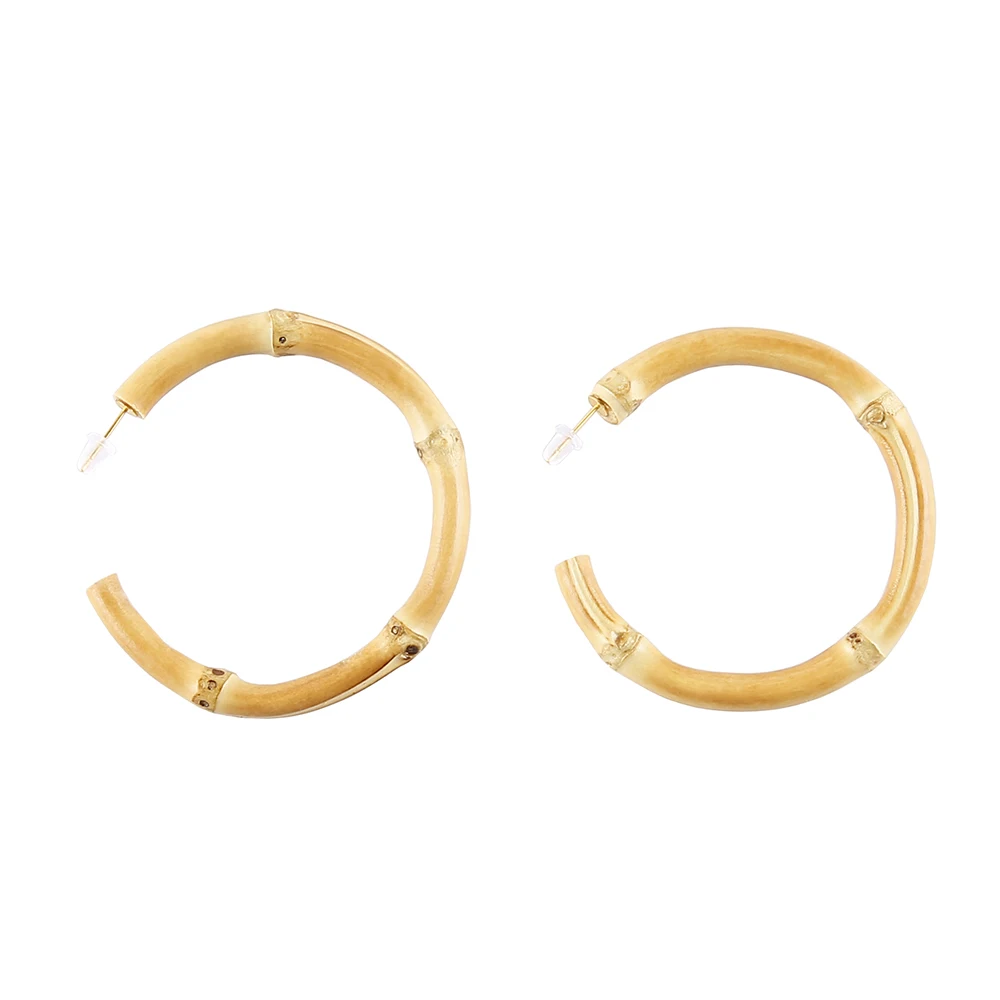 Nilerun brand letter C shape opening cut handmade real natural bamboo root round hoop earrings | Украшения и аксессуары