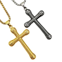 vintage stainless steel spiral carved cross pendant necklace mens classic hip hop punk cross necklace fashion