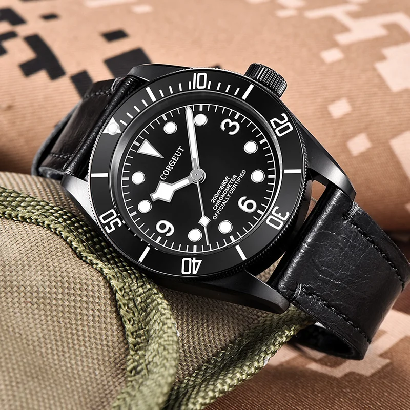

CORGEUT Luxury Brand Men Automatic Mechanical Watch Military Sport Swim Clock Leather Mechanical Wrist Men Watches Смотреть