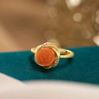 vintage rose flower southern red agate ring women jewelry gold plated 925 sterling silver adjustable ring anniersary gift