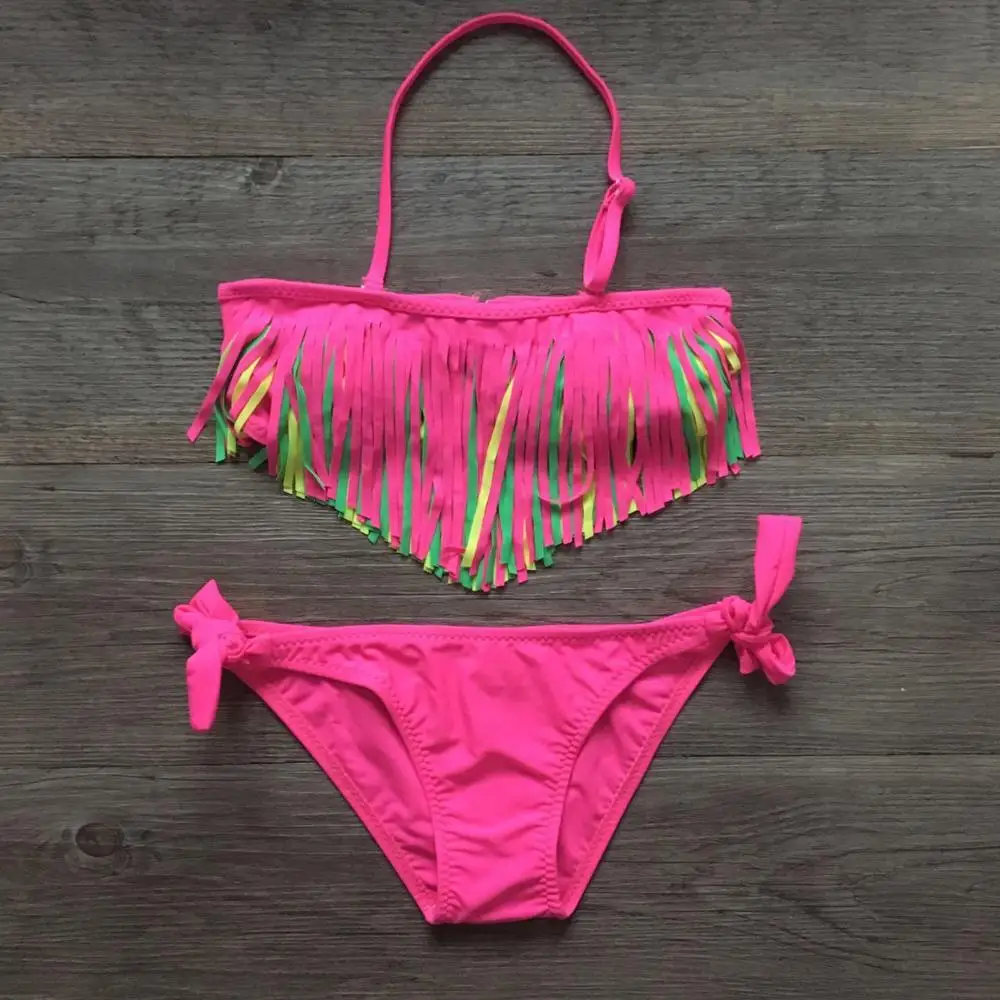 Однотонное бикини с кисточками для девочек 2020 купальный костюм Купальник летний