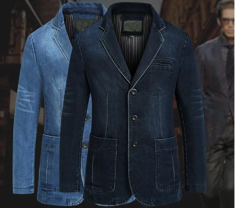 Джинсовый пиджак для мужчин Модная хлопковая винтажная куртка синее пальто