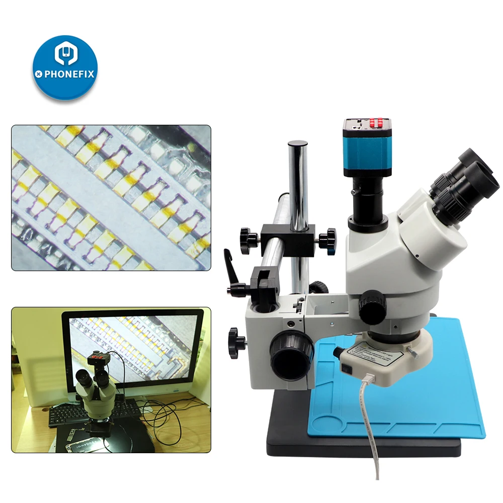 

3.5-90X Continuous Zoom Simul Focal Trinocular Stereo Microscope 21MP HDMI Digital Video Camera Phone PCB Soldering Repair Tool