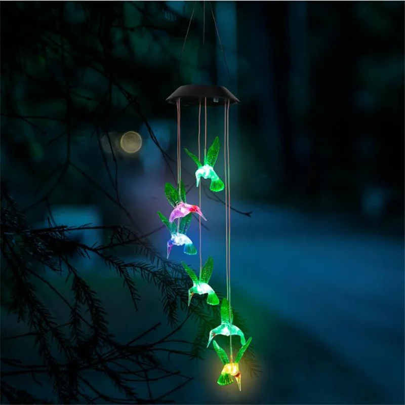 

LED Colorful Solar Power Wind Chime Hummingbird Waterproof Outdoor Windchime Light for Patio Yard Garden Decoration Lights
