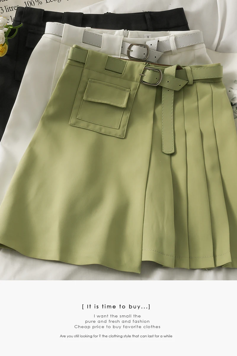 

2021 Summer high waist slim pleated A-line skirt Girls anti-glare skirt