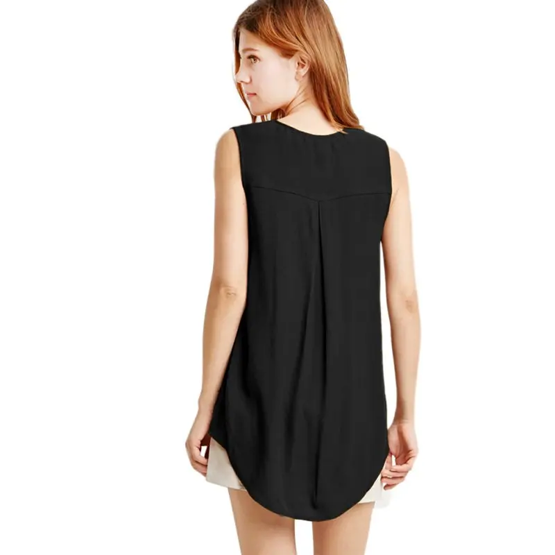 Summer New Women Casual Chiffon Tops Solid Color Ladies Loose V-Neck Sleeveless T-Shirts Plus Size 6XL | Женская одежда